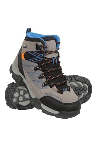 Image of Mountain Warehouse Trail Kids Waterproof Boots - Synthetic Mesh Upper Girls & Boys Shoes, EVA Footbed, High Traction - Best for Spring Summer, Hiking & Outdoors Grey Junior Shoe Size 4