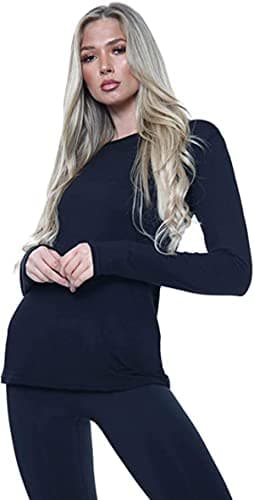 Image of Ladies Womens Plain Long Sleeve Round Neck Top Basic T Shirt Layering Plus Sizes UK 8-18 (XL (UK 16-18), Navy)