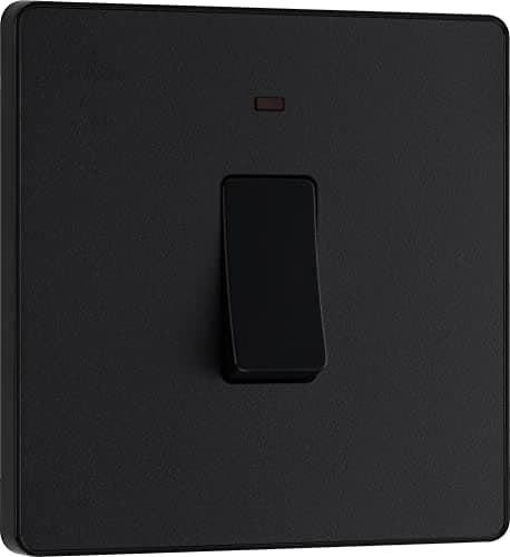 Image of BG Electrical Single Wall Switch with LED Power Indicator, Double Pole, Screwless Front Plate, Round Edges, Evolve, Matt Black, 20A, PCDMB31B
