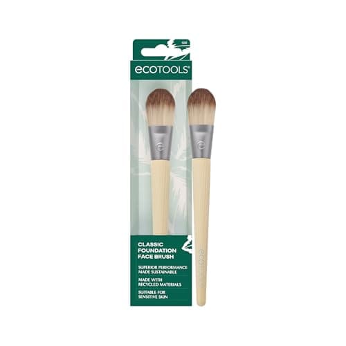 Image of EcoTools Classic Foundation Face Brush, For Liquid, & Cream Foundation, Flat Foundation Brush For Natural Makeup, Buildable Coverage, Synthetic Bristles, Vegan & Cruelty- Free