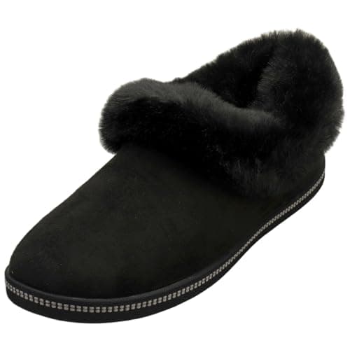 Image of Skechers Women's Cozy Campfire Winter Nights Slippers, Black Microfiber/Faux Fur, 6 UK