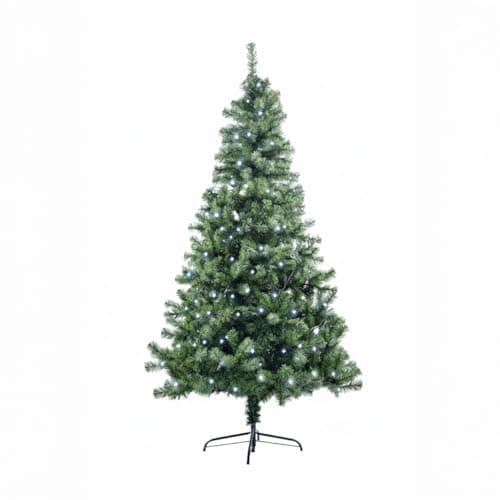 Image of SHATCHI 6Ft Pre-Lit Artificial Christmas Tree Alaskan Pine Tips with Cool White LEDs, Xmas Home Decorations Includes Metal Stand, Green W/Cool White, 6Ft/180cm
