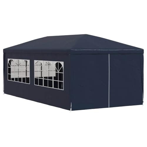 Image of vidaXL Party Tent - Outdoor Garden Marquee with - Steel Frame, 3x6m, Blue - UV and Water- with Side Panels and Zip Door Panel