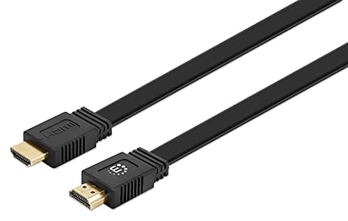 Image of Manhattan, HDMI Cable, with Ethernet, Flat, 4K@60Hz , Hi-Speed, 3m, Male to Male, Ultra HD 4k x 2k, Fully Shielded, Gold Plated Contacts, Polybag, Black, 5 m