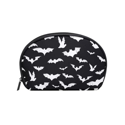 Image of Small Makeup Shell Bags for Teenage Girls Women, Bats Black Travel Makeup Organiser Toiletry Cosmetic Pouch with Compartments