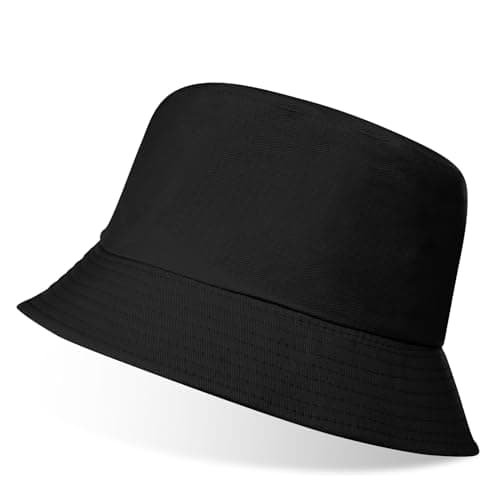 Image of flintronic Bucket Hat, Foldable Cute Bucket Hat, Double-Sided Bucket Hats, Cotton Sun Visor Hat, Sun Fisherman Hat for Outdoor Travel Shopping, Black