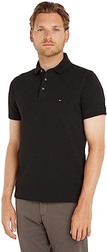 Image of Tommy Hilfiger Men’s Short Sleeve 1985 Slim Fit Polo Shirt, Black (Black), L