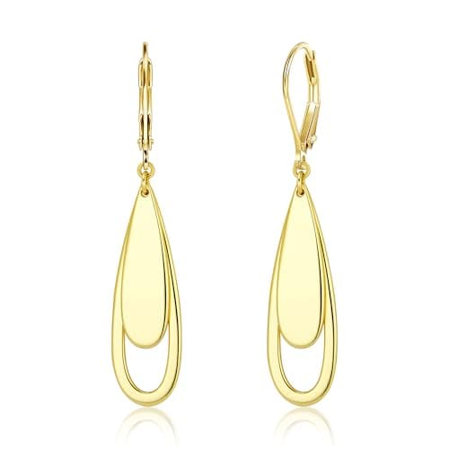 Image of ALEXCRAFT Gold Plated Dangle Earrings for Women Drop Long Dangle Leaf Earring Gold Hypoallergenic Large Hanging Drop Double Waterdrop Earring Leverback Earrings for Women Trendy