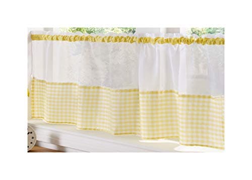Image of Alan Symonds Gingham Slot Top Voile Cafe Curtain Panel (59" x 24", Yellow)