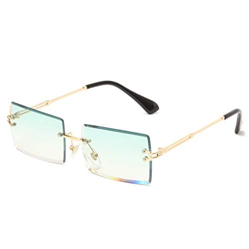 Image of Long Keeper Rimless Rectangle Sunglasses UV400 Protection Antiglare Fashion Frameless Square Glasses for Women and Men (Gold Gradual Green)