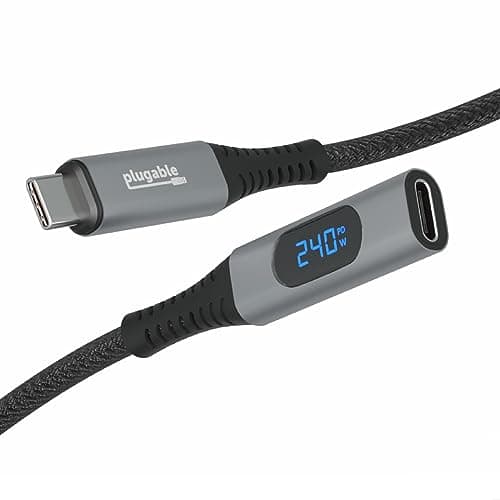 Image of Plugable USB C Extension Cable 3.3 Ft, Digital Power Meter Tester for Monitoring USB-C Connections, Supports Fast Charging up to 240W, 4K 60Hz Display, 10Gbps Data Transfer, Digital Multimeter Tester