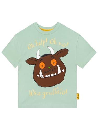 Image of Gruffalo Boys Tshirt, Kids T Shirt with Back Print, Cotton Kids Clothes, Short Sleeve Boys' T-Shirts, Green 3-4 Years