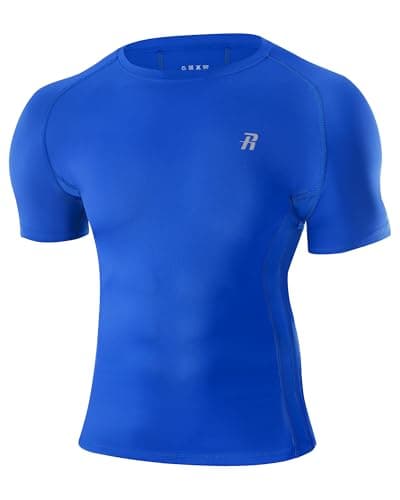 Image of Runhit Men's Compression T-Shirts, Quick Dry Running Tops Short Sleeve Base Layer Gym Shirts for Cycling Sports Training Royal Blue L