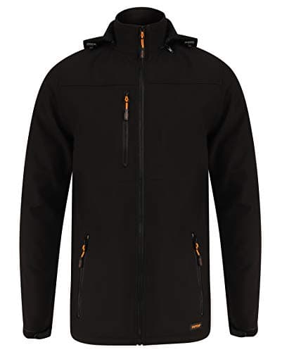 Image of Men 3 Layer Soft Shell Jacket, Adult Classic Water Repellent, Breathable Brushed Inner Fleece & Wind Resistant Full Front Zip With Multiple Zipped Pockets Fro Mens UK Plus Size S to 5XL, Black-5XL