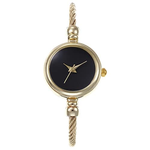 Image of Women Bangle, Jewelry Bracelet Valentine's Gift, Fashion Women No Scale Round Dial Alloy Wire Band Bangle Quartz Wrist Watch - Gold + Black