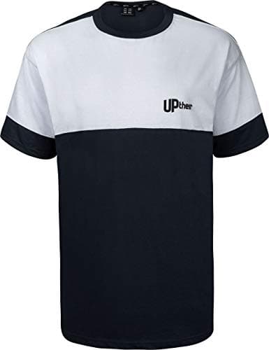 Image of Uptheir Men's Titan Cut & Sew Crew Neck T-Shirt - Navy White (UK, Alpha, M, Regular, Regular)