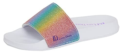 Image of Lora Dora Girls Mermaid Iridescent Sliders Summer Sandals Pink Rainbow 11 UK Child/EU 29