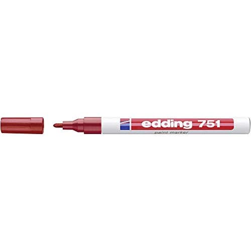 Image of edding 750 paint marker - red - pack of 1 pen - round nib 2-4 mm - paint marker for marking and labelling metal, glass, rocks or plastic - heat-resistant, permanent, smudge-proof and waterproof