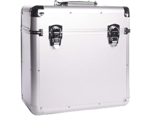 Image of MAGNA RETAIL Vinyl LP Storage Box | 12" Record Case | Heavy Duty Lockable Aluminium Box | Vinyl Record Storage | Large Capacity Holds Upto 50 | DJ Metal Case (Silver)