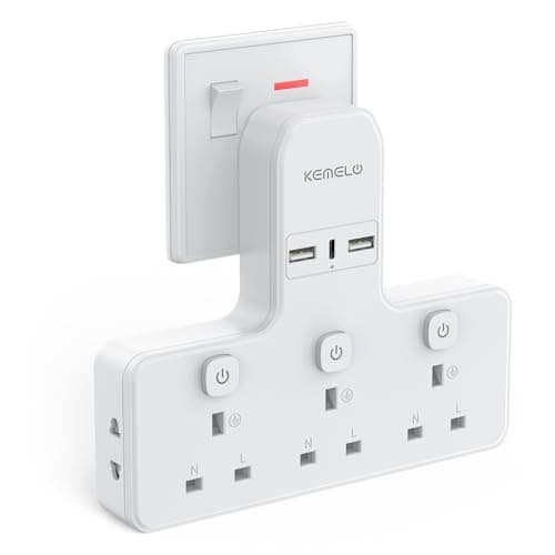 Image of Multi Plug Adapter (3250W/13A), Plug Extension Socket with 3 USB, 3 Way Plug Adapter UK Built-in with Independent Switches,Wall Plug Extender for School Home, Kitchen, Office
