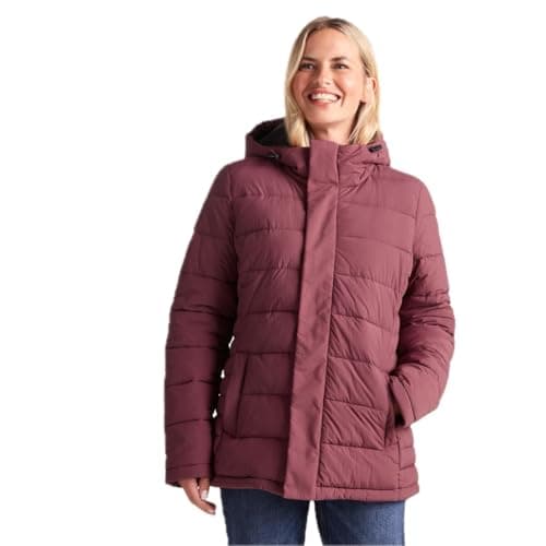 Image of TOG24 Sleight Women's Padded Jacket Water-Resistant Windproof Quilted Puffer Jackets, Ladies Winter Warm Insulated Hooded Coat Burgundy UK24