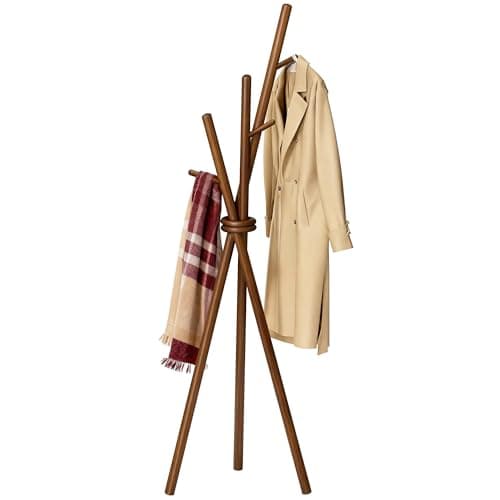 Image of VICITON Wooden Coat Rack, Tripod Coat Tree Freestanding with 3 Shelves and 3 Hooks for Bedroom, Living Room, Entryway, Office (Dark)