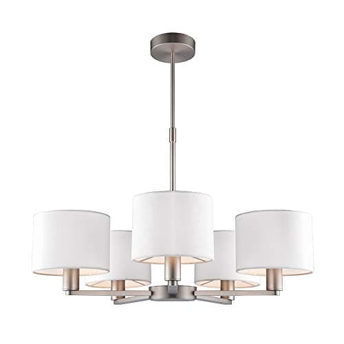 Image of Gareth Modern Matt Nickel Multi Arm 5 Way Pendant Ceiling Light with White Fabric Shades