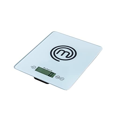 Image of MasterChef Kitchen Scales Digital, Small Electronic Gram Scale for Food Weighing in Cooking & Baking, Weight in Ounces or Grams, Max 5kg, Tempered Safety Glass, Tare Function, Auto Switch-Off, Silver