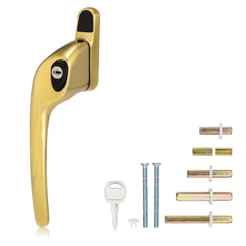 Image of XFORT Cranked Locking Window Handle Installation Kit in Polished Brass, Left Hand UPVC Window Handle Replacement, Offset Lockable Window Lever