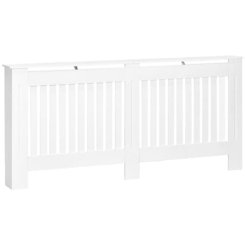 Image of HOMCOM Slatted Radiator Cover Painted Cabinet MDF Lined Grill in White (172L x 19W x 81H cm)