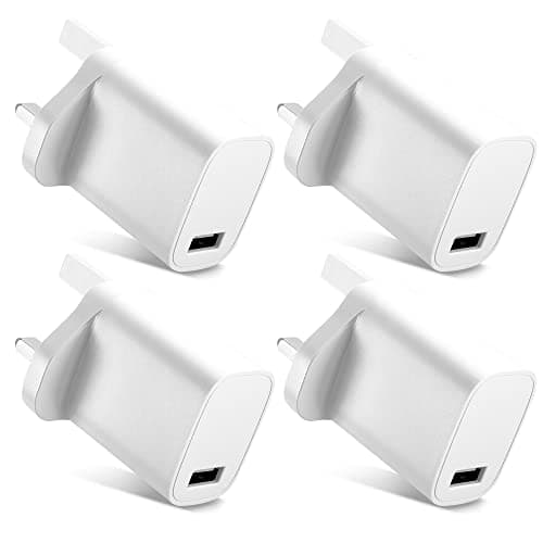 Image of CELLONIC 4X 5W Port USB Charger UK-Plug 5V 1A 5W Fast Smart Charging Mains Wall USB Adapter Outlet Socket 100V-240V for Phone, Tablet, Speakers Compatible for iPhone, iPad, Samsung, Huawei - White