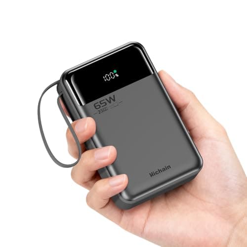 Image of Hichain Laptop Power Bank 65W 20000mAh Portable Charger with Built-in USB-C Cable, 3-Port Fast Charging Battery Pack for MacBook iPhone 17 16/15 Series Android Switch Travel Essential Gray