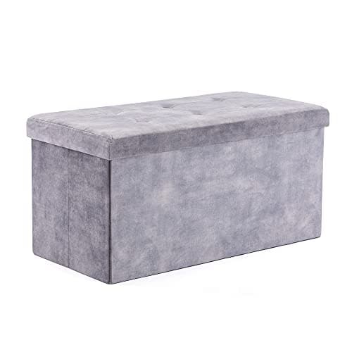 Image of HNNHOME Storage Ottoman with Lid - 82 x 40 x 40 cm, Foldable Footstool with 109L Capacity, Velvet Blanket Box Chest, Bedroom Bench, Living Room (Lava, Large)