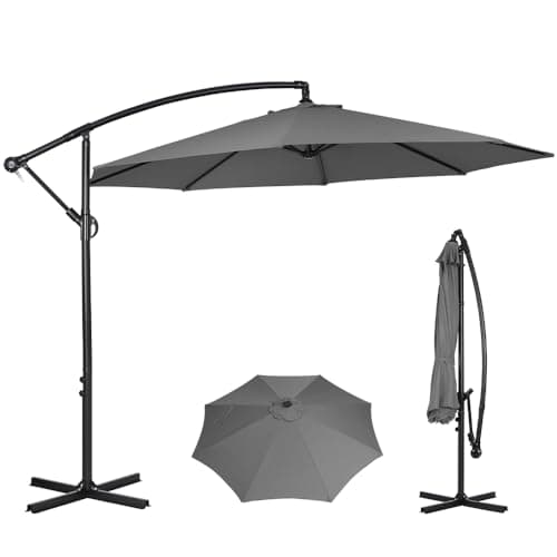 Image of Panana 3M Cantilever Garden Parasol, Outdoor Banana Hanging Umbrella with Crank Handle and Tilt, UV Protection Sun Shade Canopy Offset Parasol for Poolside, Deck, Patio and Balcony (Dark Grey)