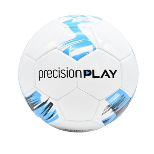 Image of Precision Force Training Football, Vibrant Durable Soccer Ball, High Visibility Design, All-Weather, Ideal for Garden and Park, Size 5, White/Fluo Blue/Black