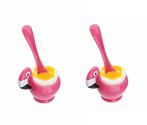 Image of Joie Flamingo Egg Cup and Spoon Set – 2-Piece BPA-Free ABS Plastic Breakfast Holder, Fun Deep Pink Design