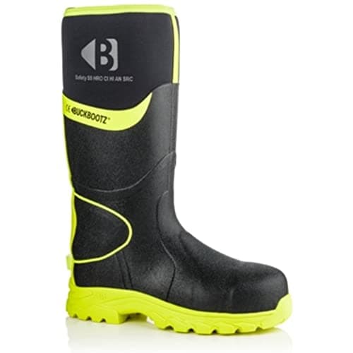 Image of Buckler Buckbootz BBZ8000 Hi-Viz Non-Metallic Ankle Protection Safety Wellington Boots 7-12 8 Black/Yellow