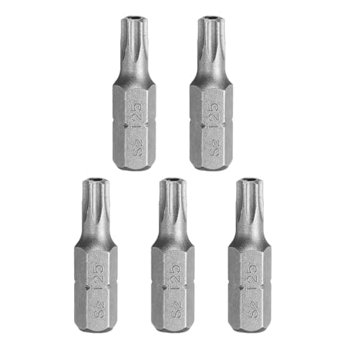 Image of sourcing map 5pcs T25 Torx Screwdriver Bit 1/4" Hex Shank 25mm/1" Length S2 Steel Star 6 Point Head Hex Security Screw Driver Bits with Hole for Impact Electric Screw Driver Power Tools, Grey