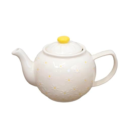 Image of White Daisy 1 Litre Teapot 23x15x14cm Traditional Ceramic Embossed Flower 6 Cup Tea Pot