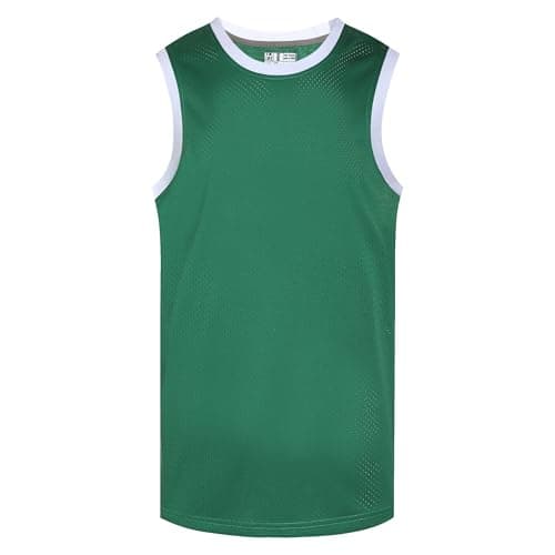 Image of Pullonsy Men's Blank Basketball Jerseys Mesh Athletic Sports Shirts Plain Performance Team Uniforms, White Neck-kelly Green Jersey, XL