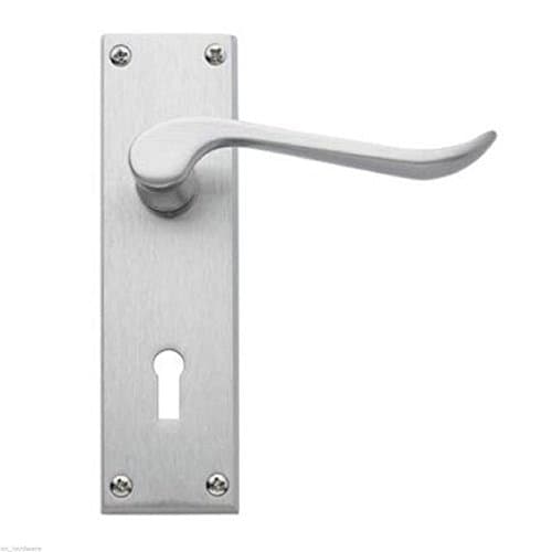 Image of Victorian Scroll Lever Lock Door Handles Satin Chrome 150 x 40mm