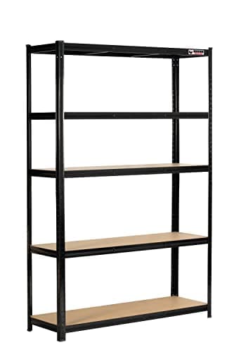 Image of Rhino Racking – 5 Tier Heavy-Duty Garage Shelving Unit – Black - Adjustable Storage Shelves – 180x120x40cm – 200kg Load Weight Per Shelf – 1000kg Per Unit