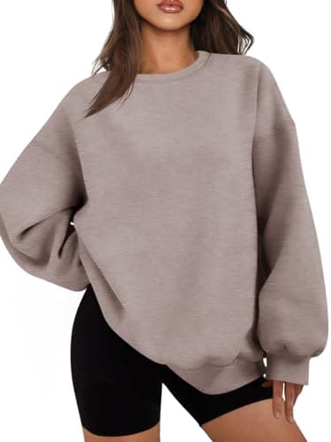 Image of Cicy Bell Women's Oversized Sweatshirts Crewneck Fleece Hoodies Casual Comfy Sweater,grayish brown,M