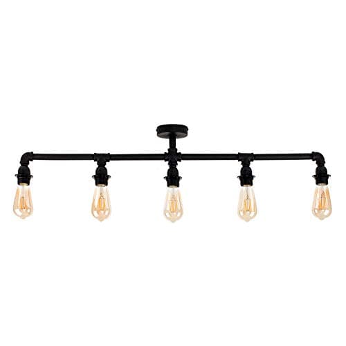 Image of MiniSun | Industrial Steampunk Style 5 Way Satin Black Pipework Bar Ceiling Light - Complete with 4w LED Filament Bulbs [2700K Warm White] | Ceiling Lights & Home Improvements Essential | Mains Wired