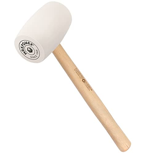 Image of Rubber Mallet 24Oz (680g), MAXPOWER Soft Rubber Hammer Tile Mallet with Hickory Handle and Soft Face for Installation Marble Tile, White