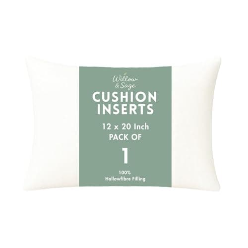 Image of Willow & Sage Cushion Inserts 30cm x 50cm (12"x20") – Hypoallergenic Hollow Fibre Cushion Pads with Polypropylene Covers – White Pillow Stuffers for Sofa & Bedroom (Pack of 1)