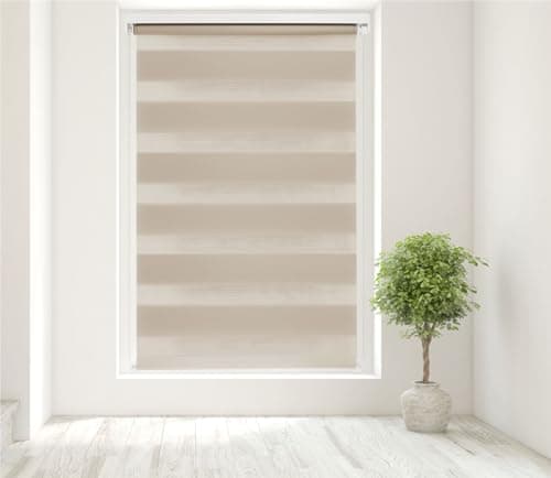 Image of Caecus Taupe Day and Night Zebra Roller Blind Dual Layer Fabric Aluminium Rail Easy Fit Home Office Bedroom Kids Room Easy Fit 180cm Width x 160cm Drop