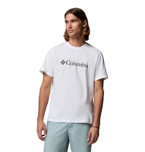 Image of Columbia Men's Basic Logo Tee, Short Sleeve T-Shirt, White/Gem Columbia, Medium