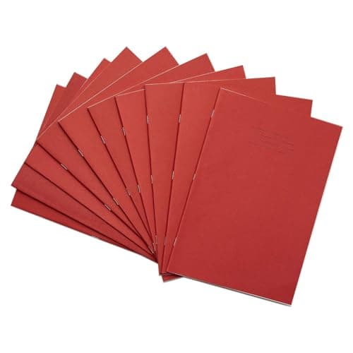 Image of Rhino A4 Exercise Books, 80-Page / 5mm Squared Paper Notebook, 10-Pack, Office & School Stationery Supplies, Red