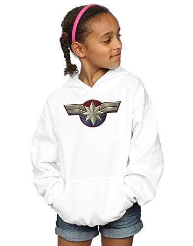 Image of Marvel Girls Captain Marvel Chest Emblem Hoodie White 9-11 Years